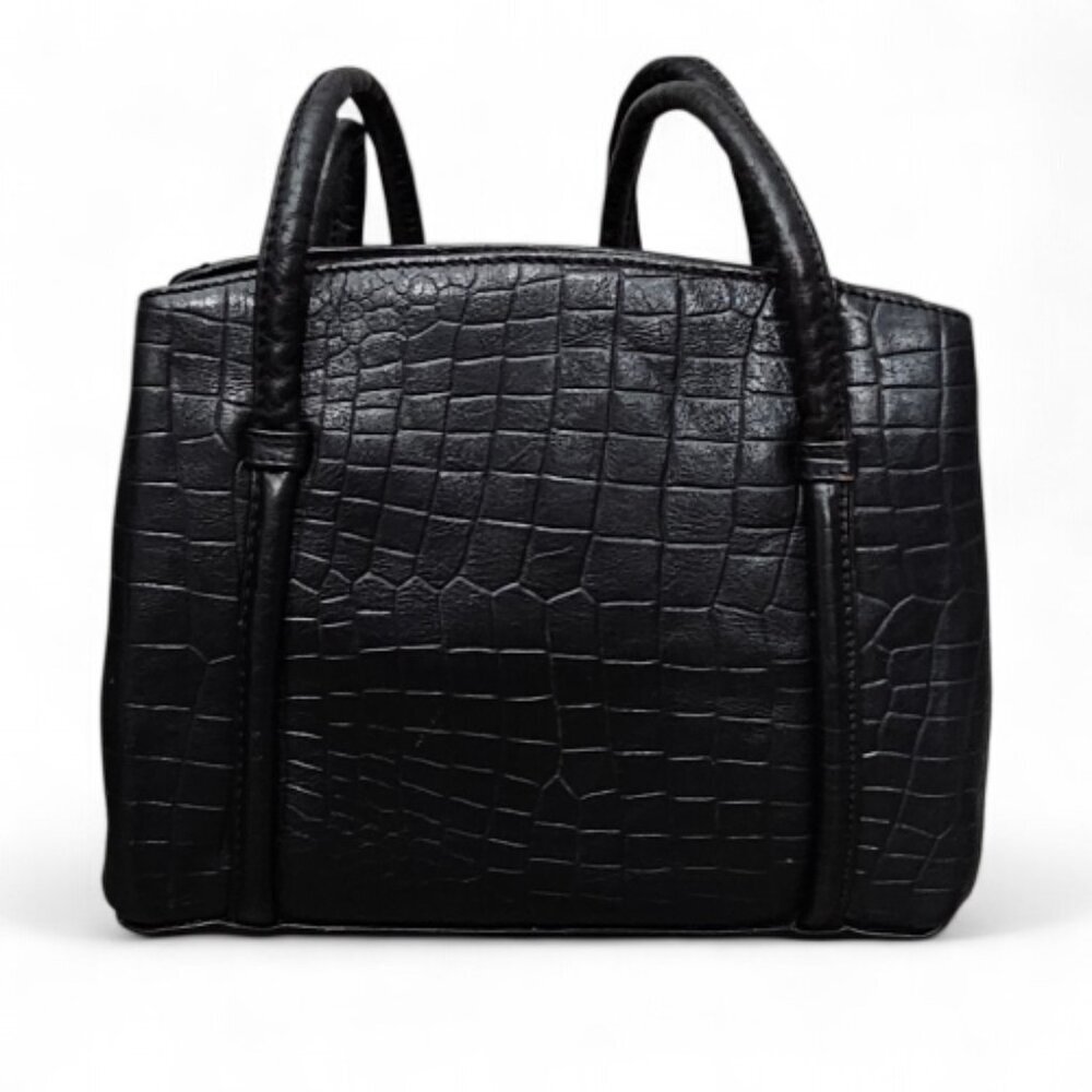 Charles Hubert Croc Embossed Kiss Lock Vintage Retro Black Shoulder Handbag
